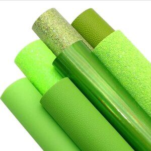 7 piece Set FAUX leather craft sheets 8x13" luxury textures green